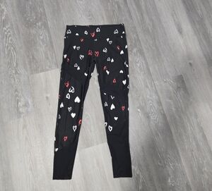 Victoria's Secret Black Leggings with Red & White Heart Print
